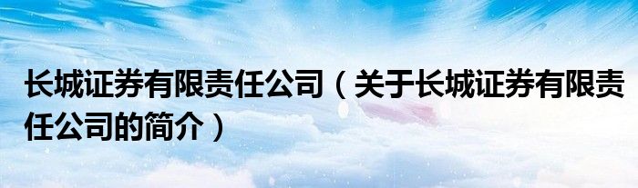 長城證券有限責(zé)任公司（關(guān)于長城證券有限責(zé)任公司的簡介）