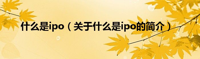 什么是ipo（關(guān)于什么是ipo的簡(jiǎn)介）