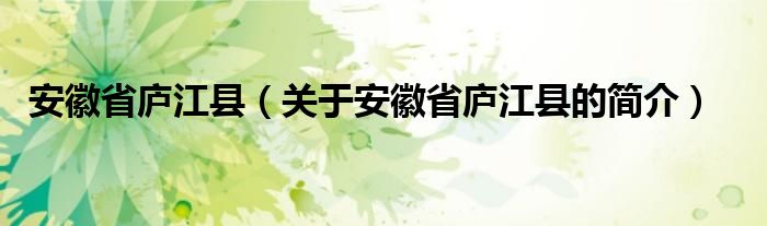 安徽省廬江縣（關于安徽省廬江縣的簡介）