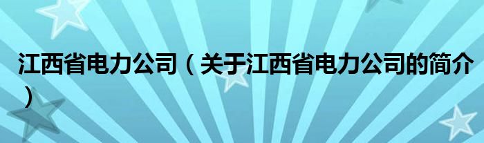 江西省電力公司（關(guān)于江西省電力公司的簡介）