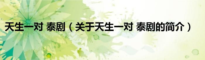 天生一對(duì) 泰?。P(guān)于天生一對(duì) 泰劇的簡(jiǎn)介）