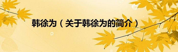 韓徐為（關(guān)于韓徐為的簡(jiǎn)介）