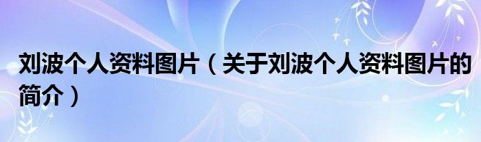 劉波個人資料圖片（關(guān)于劉波個人資料圖片的簡介）