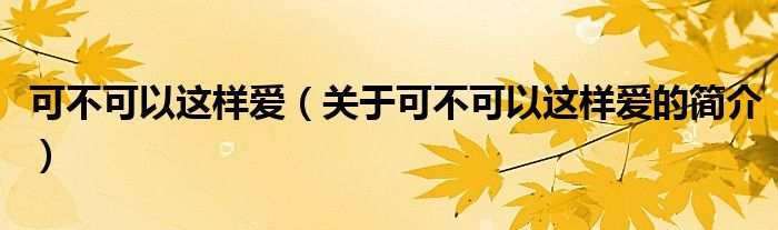 可不可以這樣愛（關(guān)于可不可以這樣愛的簡(jiǎn)介）