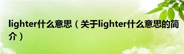 lighter什么意思（關于lighter什么意思的簡介）