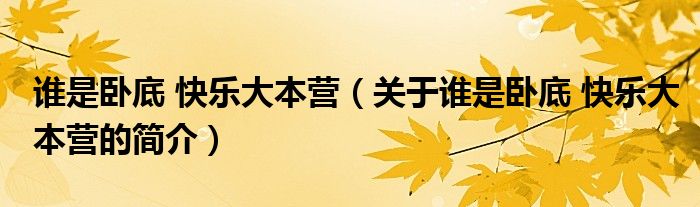 誰是臥底 快樂大本營(yíng)（關(guān)于誰是臥底 快樂大本營(yíng)的簡(jiǎn)介）