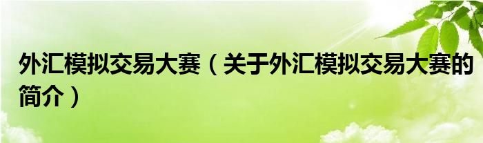 外匯模擬交易大賽（關于外匯模擬交易大賽的簡介）