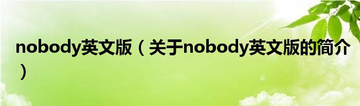 nobody英文版（關(guān)于nobody英文版的簡介）