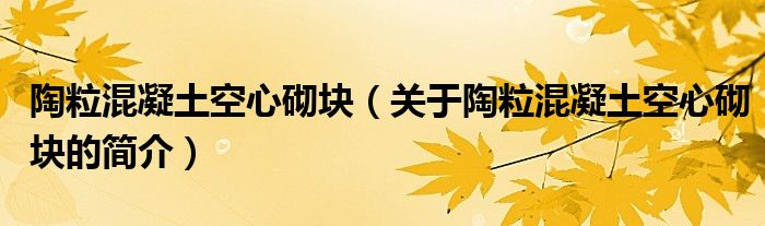 陶粒混凝土空心砌塊（關(guān)于陶?；炷量招钠鰤K的簡介）