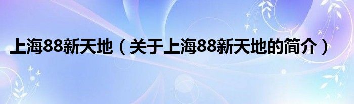 上海88新天地（關(guān)于上海88新天地的簡(jiǎn)介）