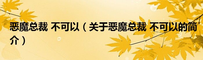 惡魔總裁 不可以（關(guān)于惡魔總裁 不可以的簡(jiǎn)介）