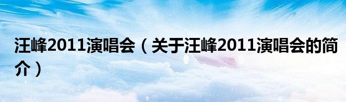 汪峰2011演唱會（關(guān)于汪峰2011演唱會的簡介）