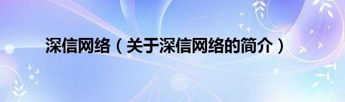 深信網(wǎng)絡（關于深信網(wǎng)絡的簡介）