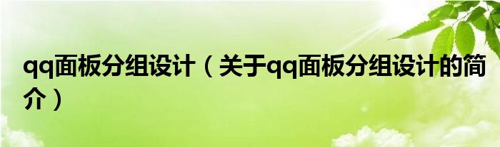 qq面板分組設(shè)計（關(guān)于qq面板分組設(shè)計的簡介）