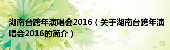 湖南臺跨年演唱會2016（關于湖南臺跨年演唱會2016的簡介）