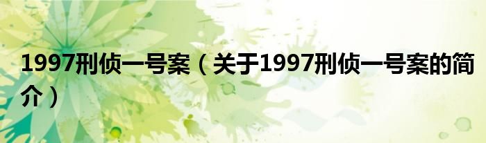 1997刑偵一號(hào)案（關(guān)于1997刑偵一號(hào)案的簡(jiǎn)介）