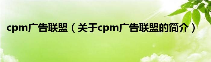 cpm廣告聯(lián)盟（關(guān)于cpm廣告聯(lián)盟的簡介）