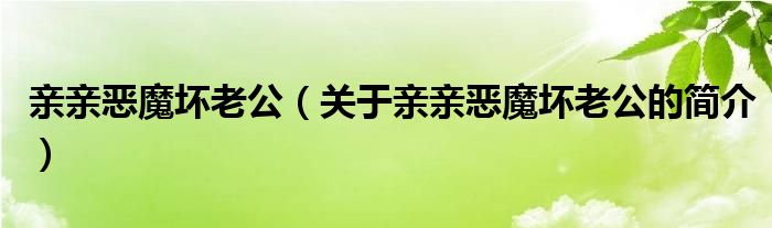 親親惡魔壞老公（關(guān)于親親惡魔壞老公的簡介）