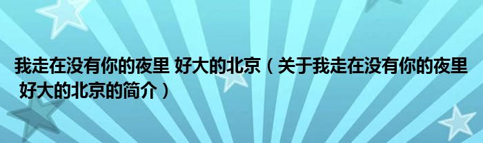 我走在沒(méi)有你的夜里 好大的北京（關(guān)于我走在沒(méi)有你的夜里 好大的北京的簡(jiǎn)介）