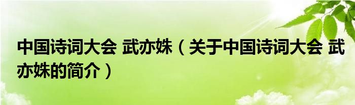 中國詩詞大會 武亦姝（關(guān)于中國詩詞大會 武亦姝的簡介）