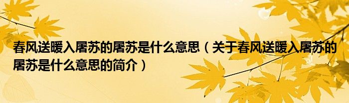 春風送暖入屠蘇的屠蘇是什么意思（關于春風送暖入屠蘇的屠蘇是什么意思的簡介）