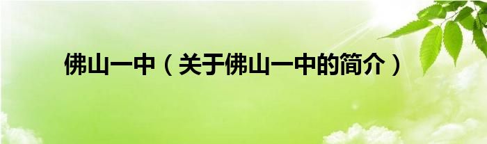 佛山一中（關(guān)于佛山一中的簡(jiǎn)介）