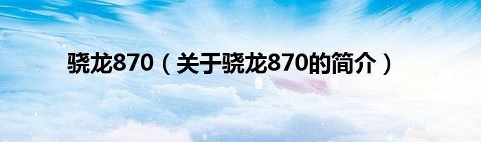 驍龍870（關(guān)于驍龍870的簡介）