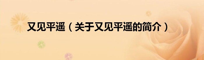 又見平遙（關(guān)于又見平遙的簡介）