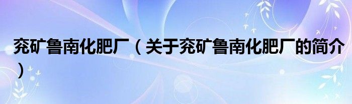 兗礦魯南化肥廠（關(guān)于兗礦魯南化肥廠的簡介）