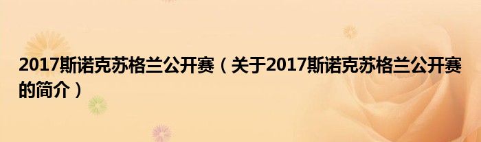 2017斯諾克蘇格蘭公開賽（關于2017斯諾克蘇格蘭公開賽的簡介）