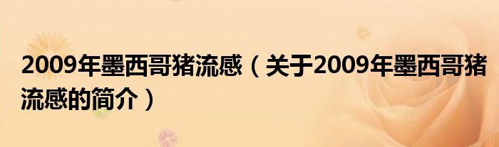 2009年墨西哥豬流感（關(guān)于2009年墨西哥豬流感的簡介）