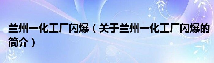 蘭州一化工廠閃爆（關(guān)于蘭州一化工廠閃爆的簡介）