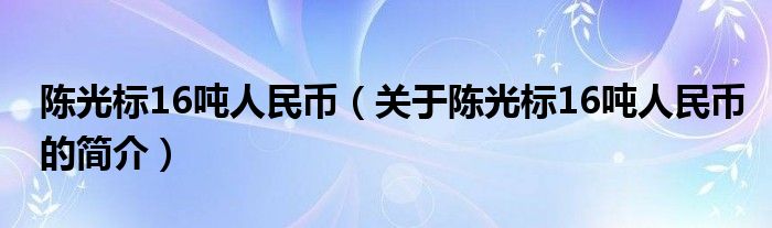 陳光標16噸人民幣（關于陳光標16噸人民幣的簡介）