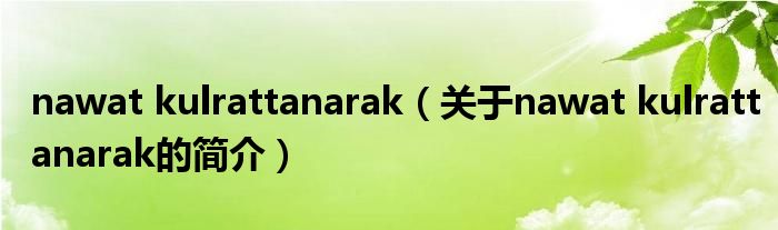 nawat kulrattanarak（關(guān)于nawat kulrattanarak的簡介）