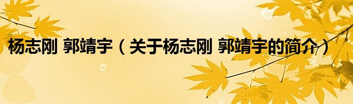 楊志剛 郭靖宇（關于楊志剛 郭靖宇的簡介）