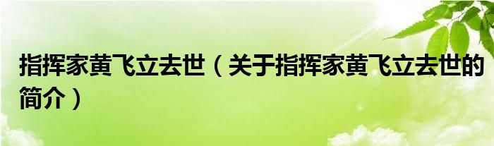 指揮家黃飛立去世（關(guān)于指揮家黃飛立去世的簡(jiǎn)介）