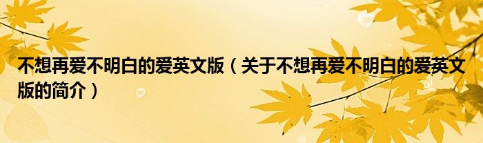 不想再愛不明白的愛英文版（關(guān)于不想再愛不明白的愛英文版的簡介）