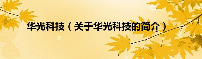 華光科技（關(guān)于華光科技的簡(jiǎn)介）