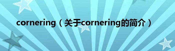 cornering（關(guān)于cornering的簡介）