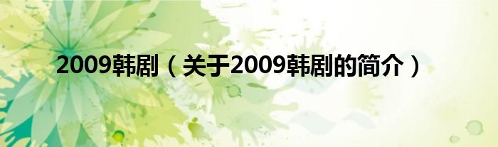 2009韓?。P(guān)于2009韓劇的簡介）