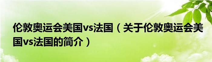 倫敦奧運會美國vs法國（關于倫敦奧運會美國vs法國的簡介）