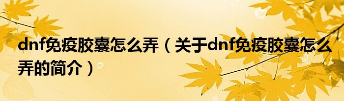 dnf免疫膠囊怎么弄（關(guān)于dnf免疫膠囊怎么弄的簡介）