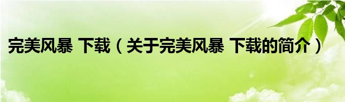 完美風(fēng)暴 下載（關(guān)于完美風(fēng)暴 下載的簡介）