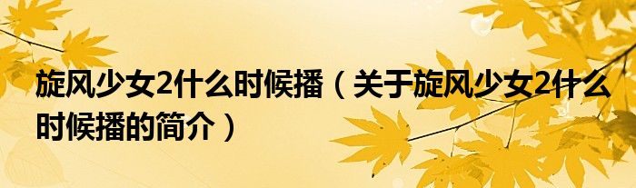 旋風少女2什么時候播（關(guān)于旋風少女2什么時候播的簡介）