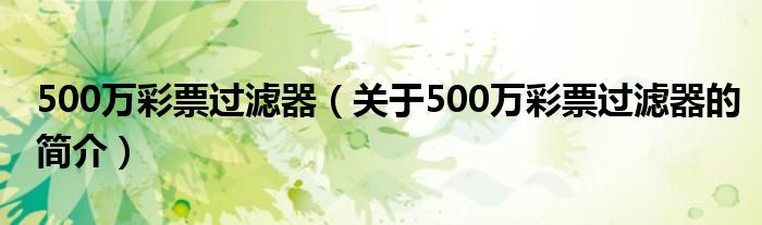 500萬彩票過濾器（關(guān)于500萬彩票過濾器的簡介）