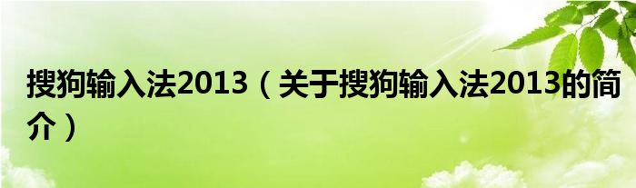 搜狗輸入法2013（關(guān)于搜狗輸入法2013的簡介）