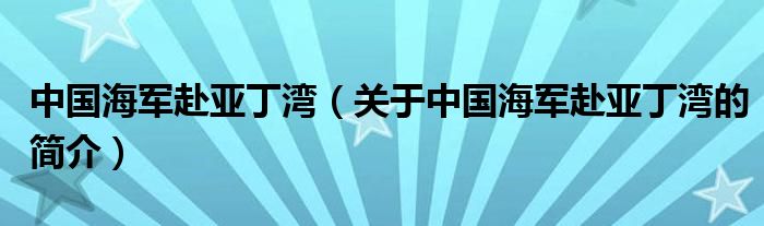 中國海軍赴亞丁灣（關于中國海軍赴亞丁灣的簡介）