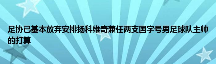 足協(xié)已基本放棄安排揚科維奇兼任兩支國字號男足球隊主帥的打算