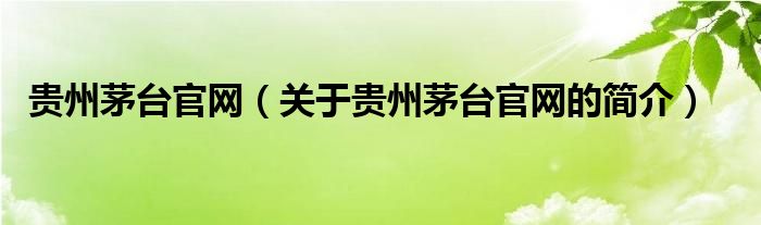 貴州茅臺官網(wǎng)（關(guān)于貴州茅臺官網(wǎng)的簡介）