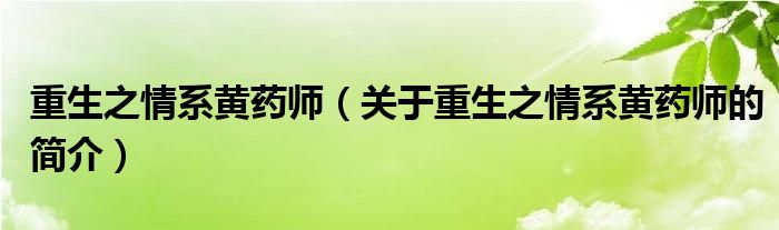 重生之情系黃藥師（關(guān)于重生之情系黃藥師的簡介）